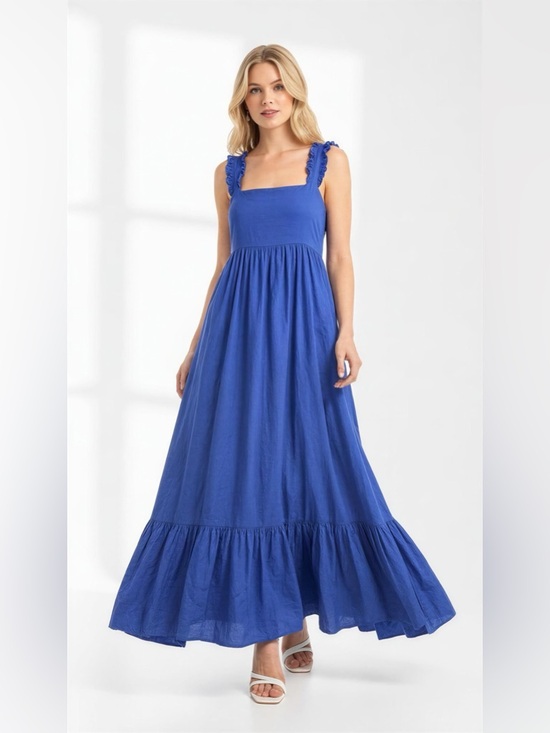 Free People Dresses & Skirts - Free People Isabella Ruffled-Strap Square-Neck Maxi Dress in Cobalt Size L
